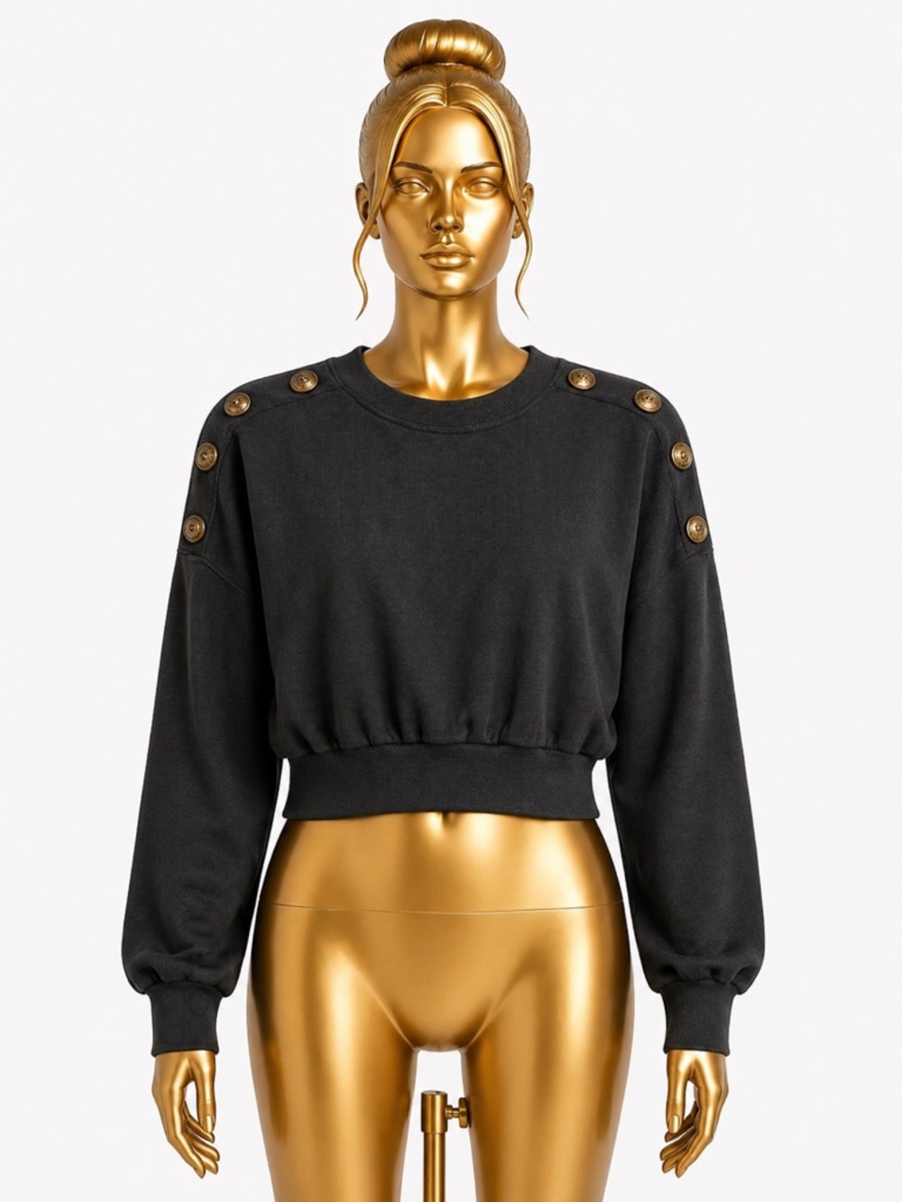 june & hudson Black Crewneck Sweater with Buttons